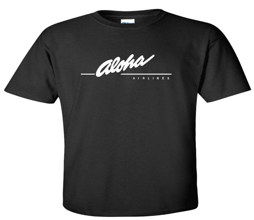 Aloha Airlines White Vintage Logo Shirt Hawaiian Airline Black Cotton T-Shirt 2XL