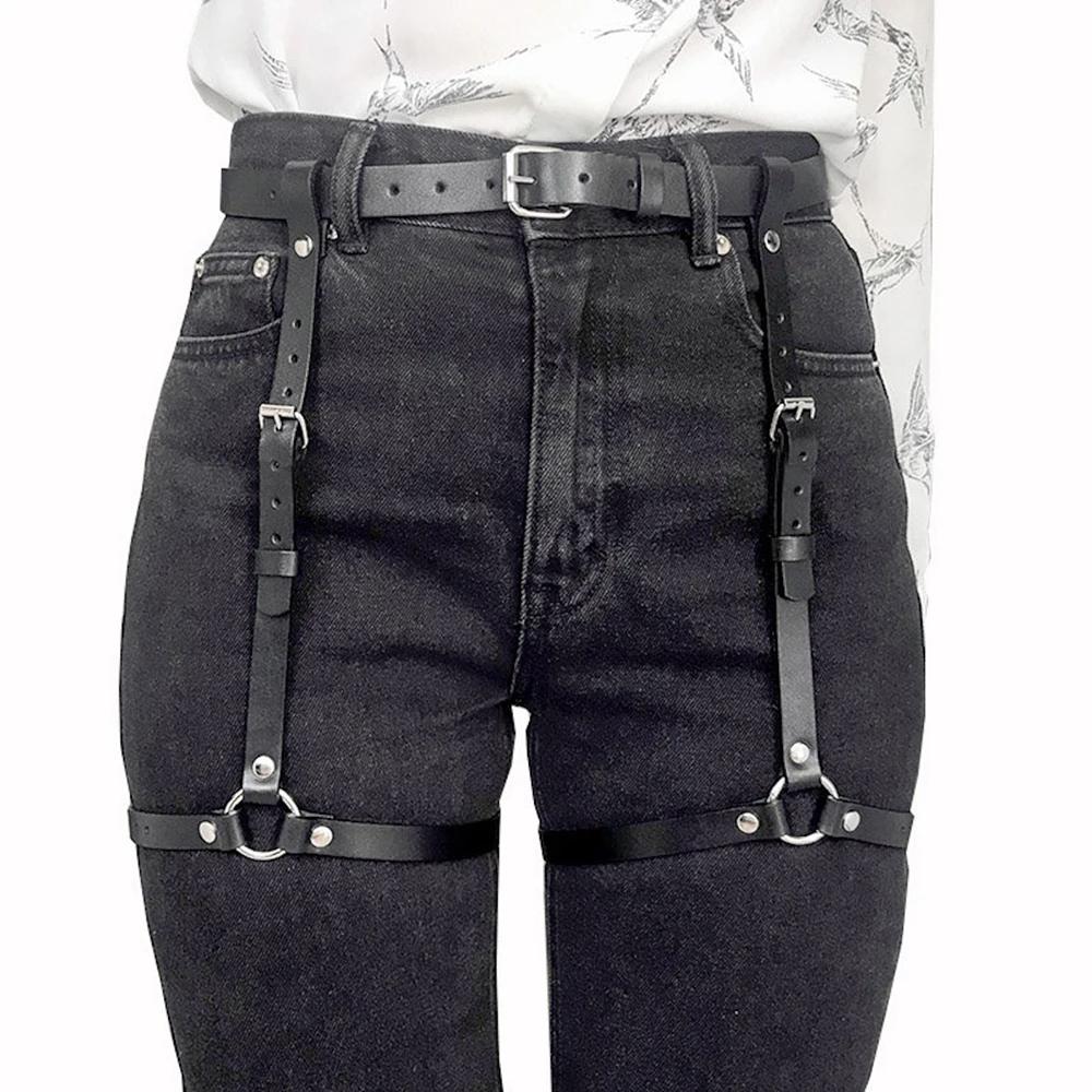 Modische Damen PU-Leder Bein Harness Körper Harness Brust Punk Gothic Bein Strumpfhalter Gürtel Gothic Taillengürtel Bekleidung Accessor