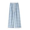 Lace Drawstring Plaid Wide-leg Pants for Women In Spring and Summer High Waist Drooping Lazy Style Loose Casual Floor Pants