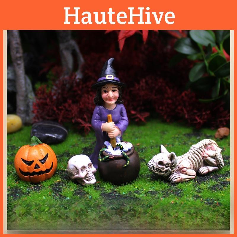 Witch Halloween Pumpkin Resin Yard Decoration With Micro Landscape Scene Gift