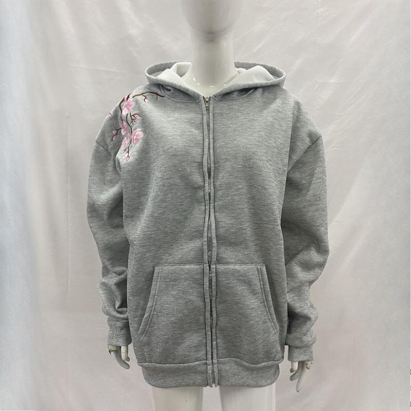 European and American autumn and winter personalized street flower embroidery retro men's and women's hooded cardigan