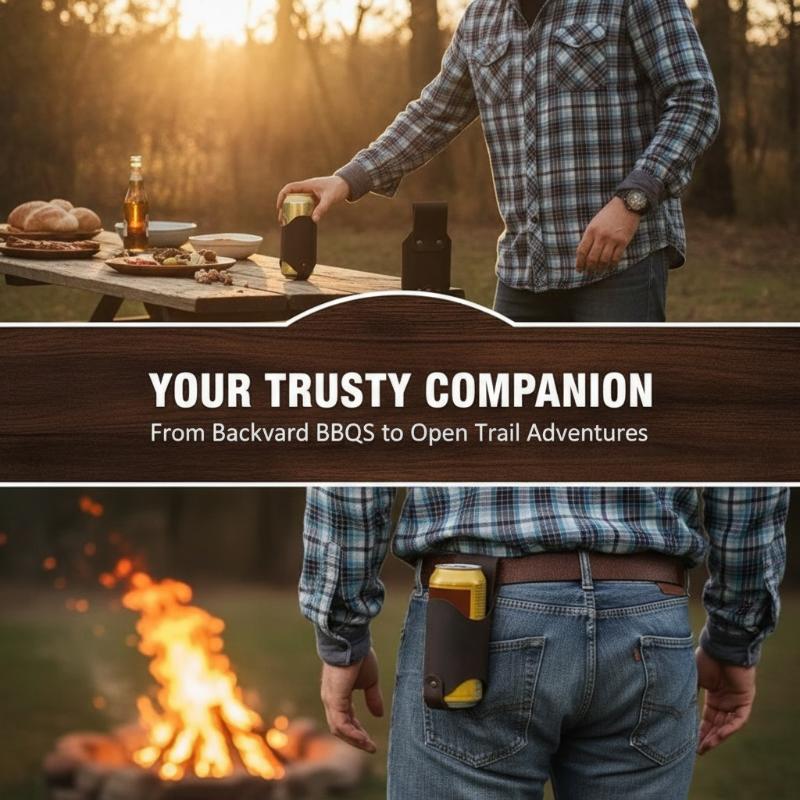 PU Leather Beer Can Waist Holder Adjustable Belt Fits 330ml 500ml Cans Ideal Gift for Men Beer Lovers