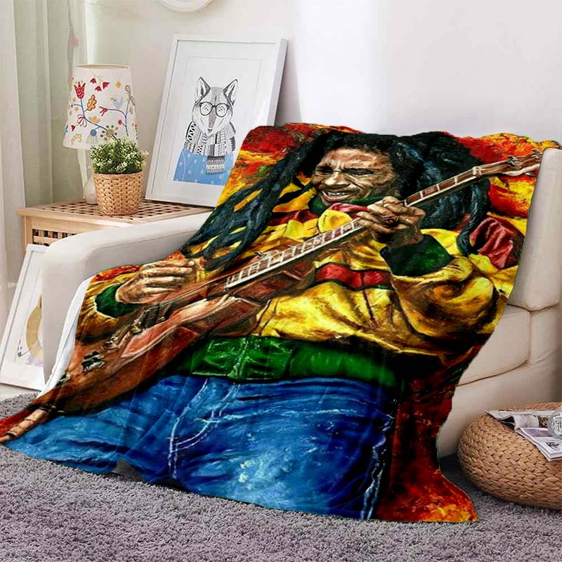 Bob Marley Print Flannel Blanket Ultra Cozy Warm Throw For Sofa Bedroom Game Room Living Room Home Bedding Holiday Decor Gift