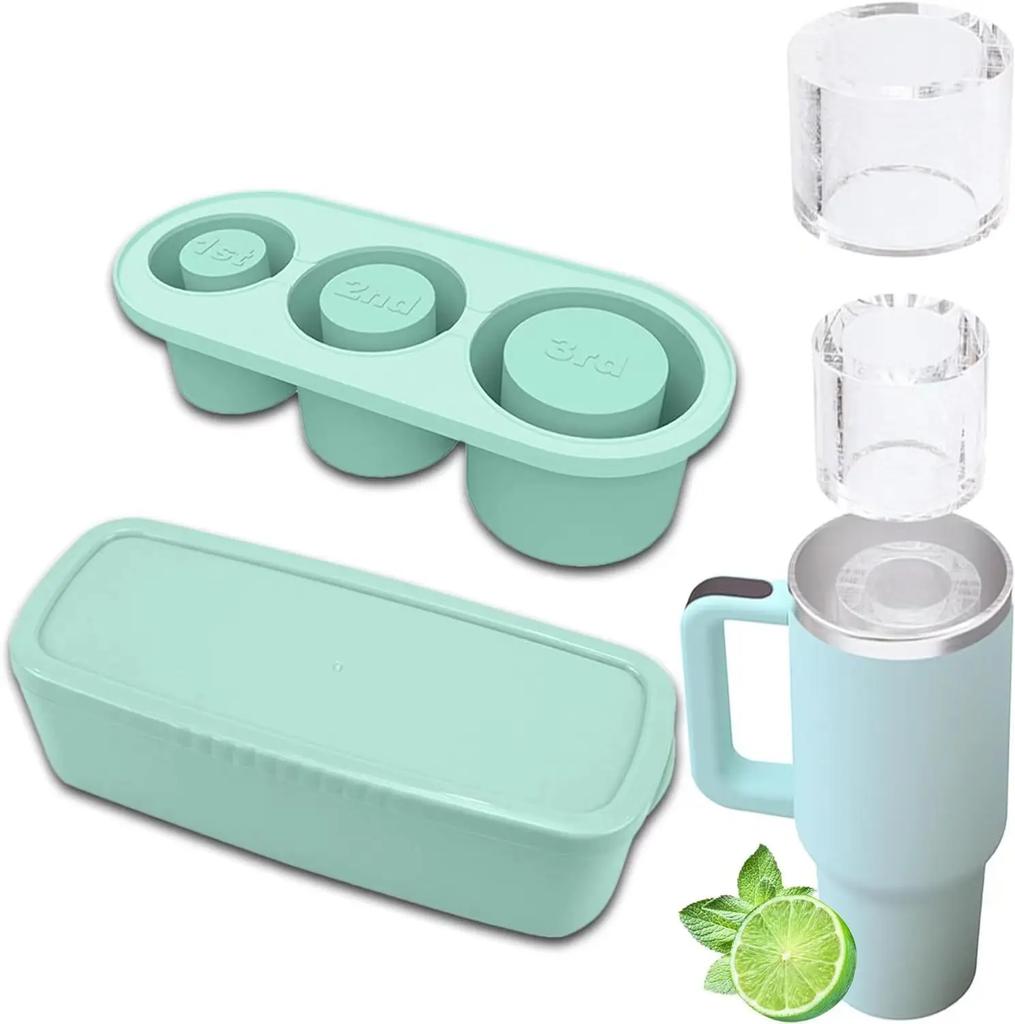 Silicone Ice Cube Tray with Lid for Tumblers Ice Cube 3 Cavities Silicone Ice Cube Maker for Chilling Drinks Coffee Juice