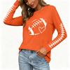 Women's Fashion Long Sleeve Neck Rugby Print Top with Side Split Hem