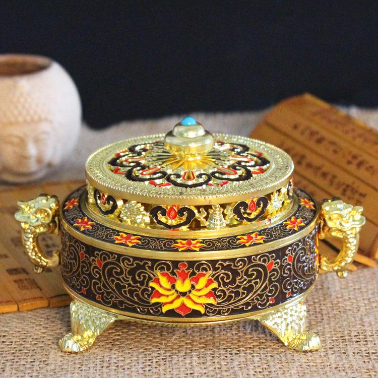 Antique-Style Enamel Lotus Sandalwood Incense Burner for Aromatherapy and Buddhist Ceremonies бордовый