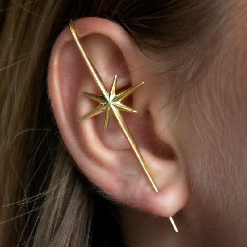 

Single Gold Color Line Star Design Hanging Earrings Simple Daily Wear Ladies Birthday Party Zircon Gifts