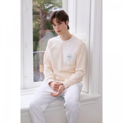 Cream Mesh Pocket Stretch Pullover