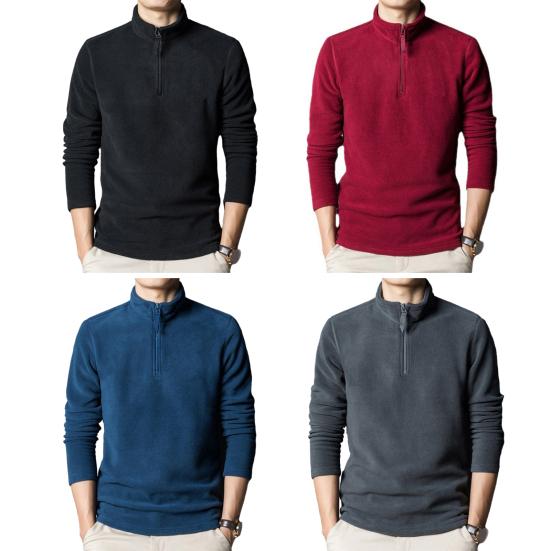 Pánská podzimní zimní mikina na zip stojáček dlouhý rukáv silný polární fleece jednobarevná dlouhý rukáv ochrana krku