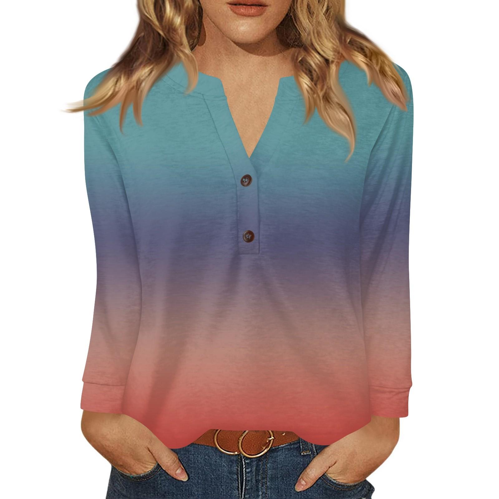 

Жіноча футболка з принтом, на ґудзиках, з довгим рукавом, повсякденна, для вихідних, модна, базова, з V-подібним вирізом, звичайна XL кавун червоний колір