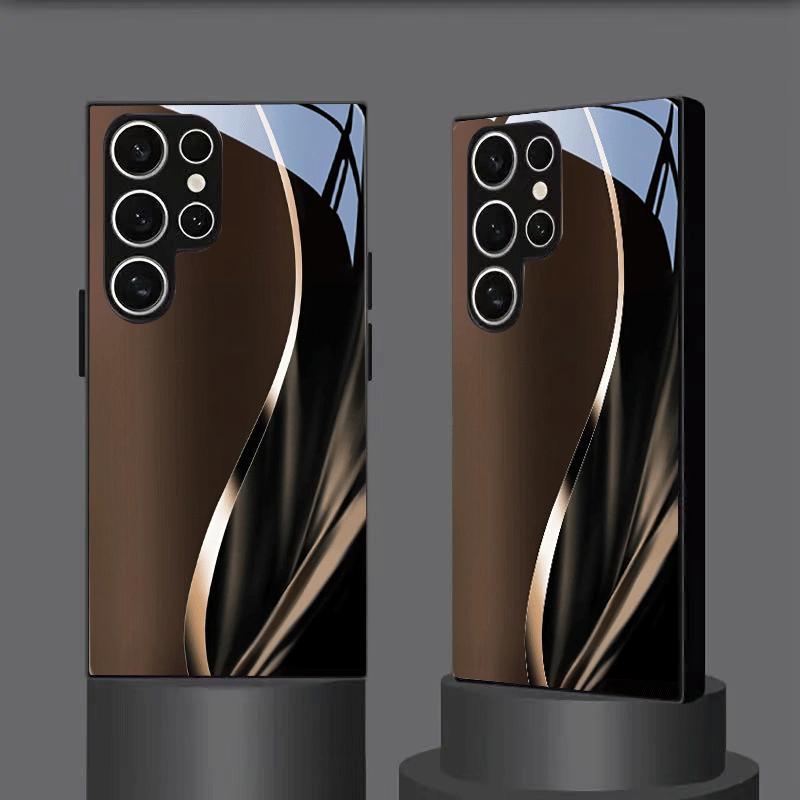 Braunes Muster Design Glas Handyhülle geeignet für Samsung Galaxy S26 S25 S24 S23 S22 S20 FE/Ultra/Plus Anti-Drop-Rückseite