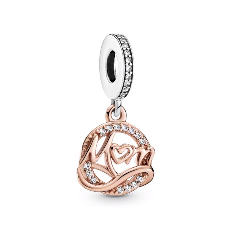 NEUER Rosegold Familienliebe Charm Anhänger Perle Blume Herz Clip Passend für Silberarmband DIY Schmuck Geschenk für Sie