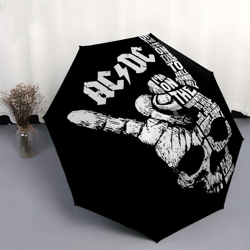 1pc ACDC Band Automatic Opening/Closing Umbrella with Convenient Three-Fold Design, 8 Iron Ribs - for Outdoor Daily Use, Travel