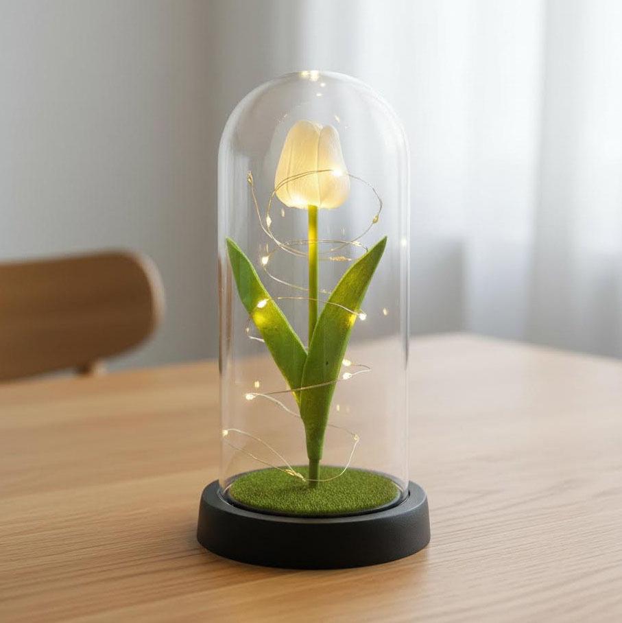 Simulation Tulip Immortal Flower Mother's Day Teachers' Day Gift Glass Cover with Light Valentine's Day Birthday Gift