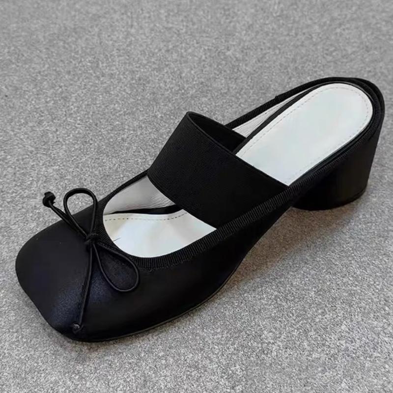 Fashion High-Heeled One-Shoulder Slippers For Women 2025 Summer New Style Shallow-Moused Thick-Heeled Slippers Ballet Mary Jane Shoes
