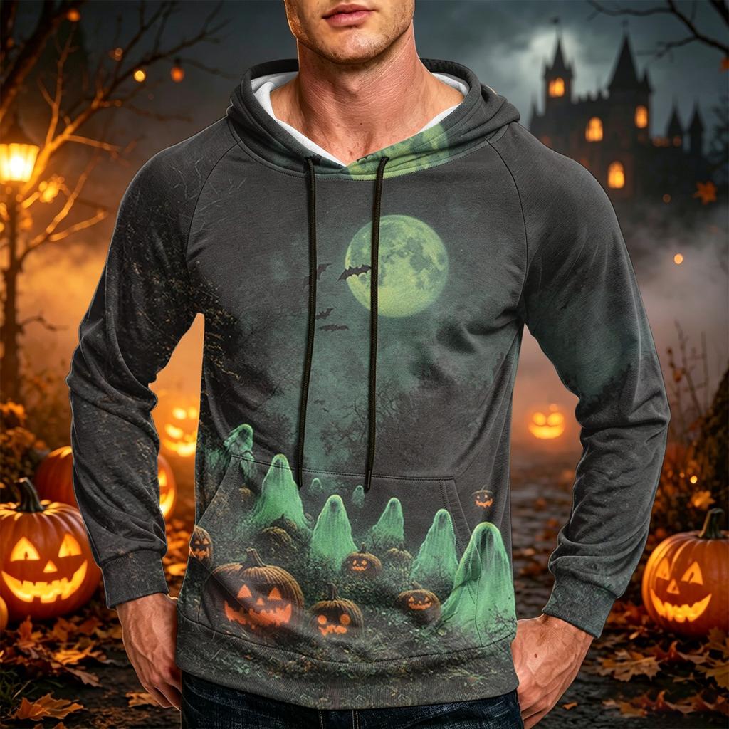 Men's Loose Fit Hoodie with Pocket Drawstring Printed Design for Casual Everyday Wear