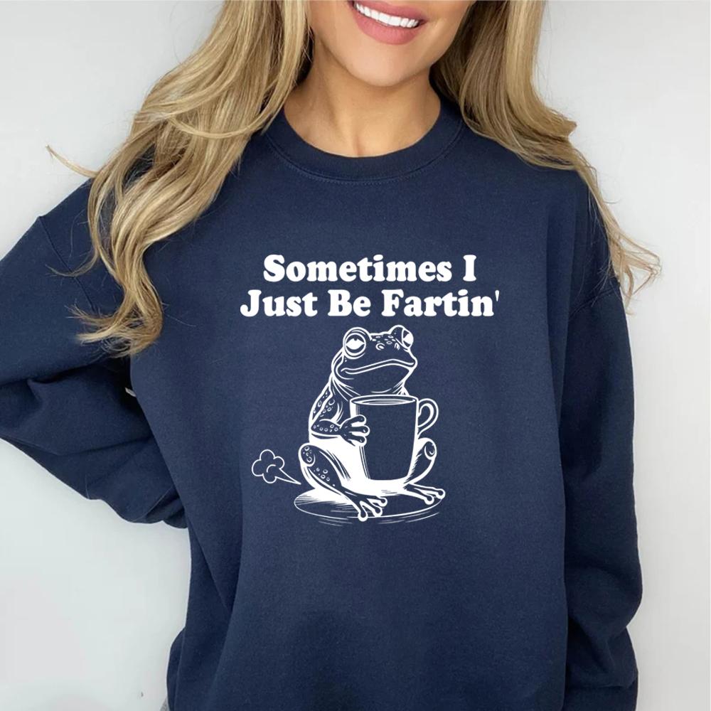 

Иногда я просто пукаю Толстовка Смешная лягушка Толстовки унисекс с длинным рукавом Круглый вырез Толстовка Unhinged Hoodie Смешной мем XXXL темно-синий