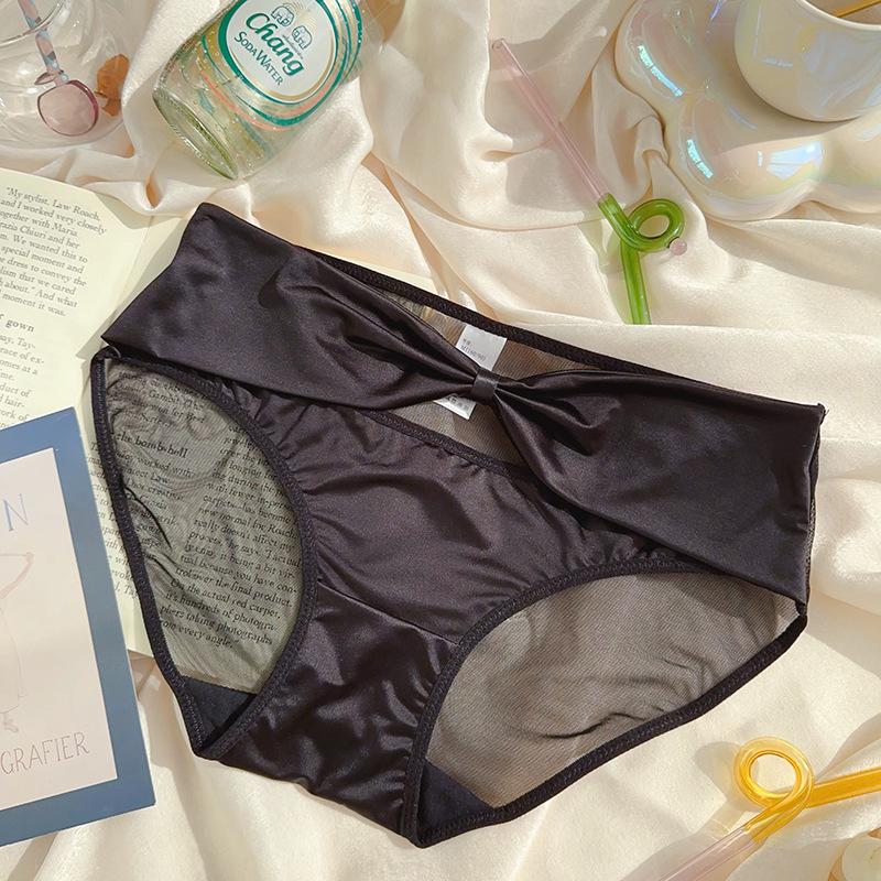 Lady Summer Pure Desire Sexy Lace Bowknot Net Gauze Hollow Ice Silk Low Waist Pack Hip Triangle Briefs