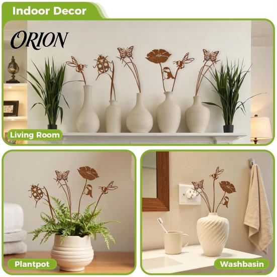 Natürliche Gartenatmosphäre Dekor Rostige Silhouette-Pflock, Rustikaler Blumentopfeinsatz für Terrasse, Vintage-Einsätze mit Vogel-, Bienen-, Schmetterlings- und Marienkäfer-Design