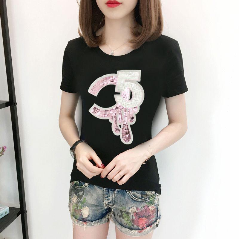 

Европейская станция Инс Свободная футболка с вышивкой пайетками в виде алфавита Black 6XL