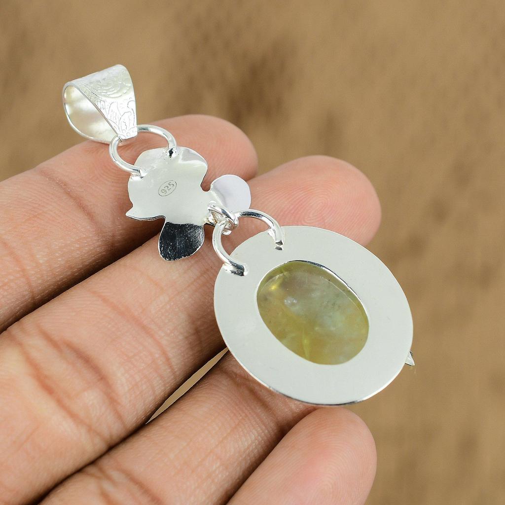 Natural Prehnite Gemstone Pendant 925 Sterling Silver Indian Jewelry For Women