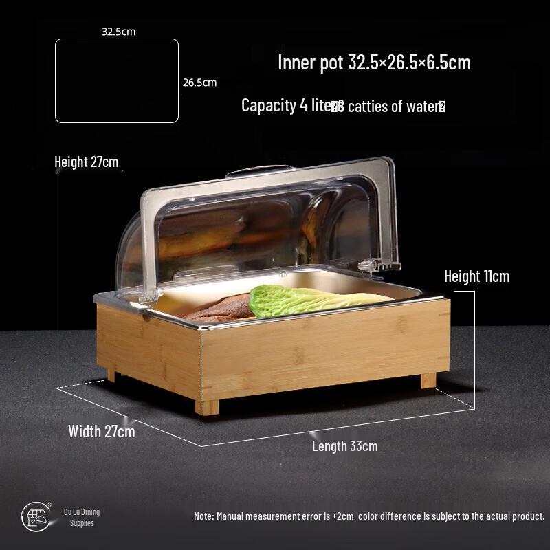 Handon Buffet Food Warmer with Bamboo Stand and Double Lid