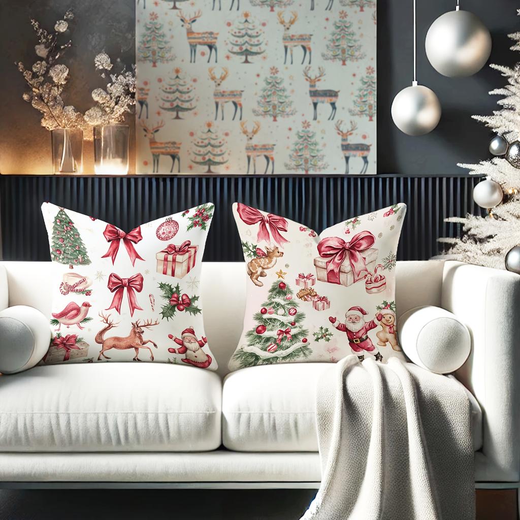 Christmas Themed Pillowcases: Santa, Trees, Bows & More for Festive Decor! Sofas, Bedroom Pillow Covers, Holiday Gifts