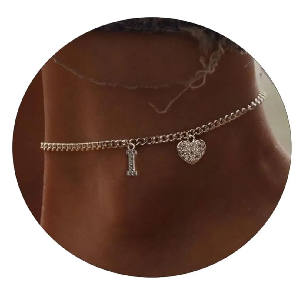 26 Initial Stainless Steel Anklet For Women Crystal Letter Heart Color Chain Ankle Bracelet Summer Jewelry Accessories