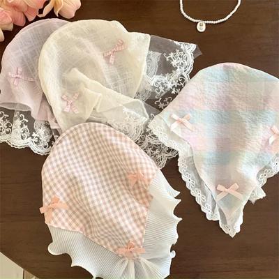 Roter gewebter karierter Spitzen-Haarschal Wickel für Damen Retro Dreieck Kopftuch Hut Reise Foto Stirnband Mädchen Haar Accessoires