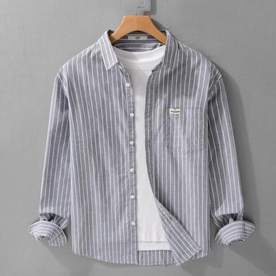 Camicia a Righe in Cotone da Uomo Giapponese: Di Alta Gamma, Versatile, Manica Lunga per la Primavera