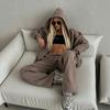 Women's new zipper hooded sports cardigan lace-up trousers two-piece casual suit