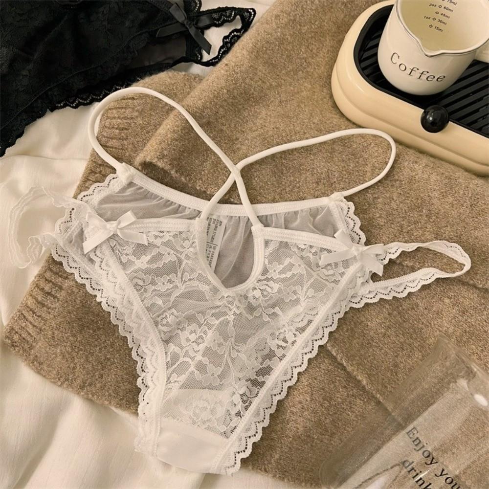 Transparent French Style Briefs Low Waist Lace Mesh Briefs Patchwork Lace Flower Panties Gifts