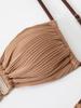 2025 European & American Strappy Backless Pleated Bikini Set – Solid Color Swimwear