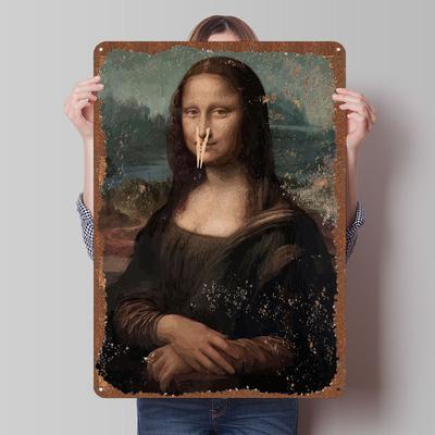 Mona Lisa With Clothespin Funny Metal Poster Things for Room Design Custom Metal Signs Tin Plates for Wall Art Decoration Retro