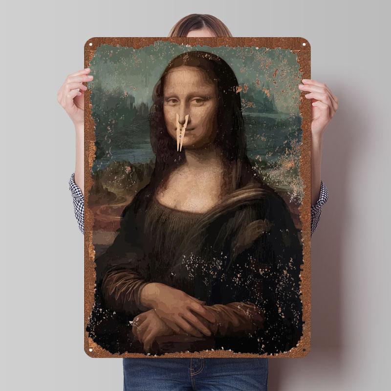 

Mona Lisa With Clothespin Funny Metal Poster Things for Room Design Custom Metal Signs Tin Plates for Wall Art Decoration Retro 20x30cm（7.8x11.8inch）