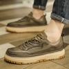 Men's shoes spring new trendy brand high-end brown men's board shoes casual shoes men's trend versatile platform leather shoes