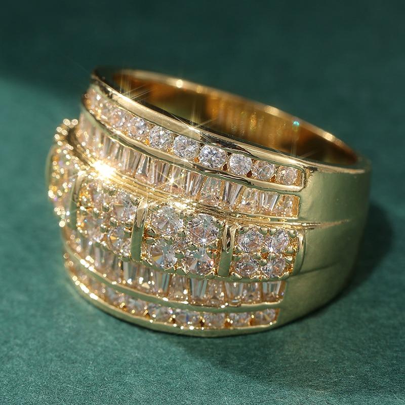 Exquisite Gold Color Inlaid White CZ Women's Ring Geometry Design Daily Wear Party Jewelry