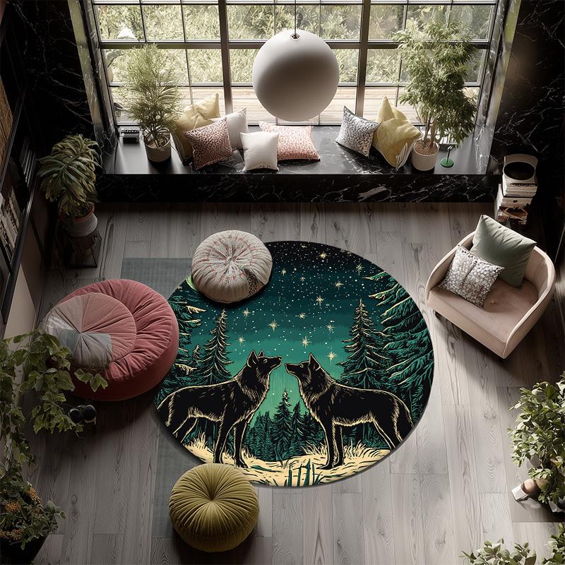 Moon Animals  Round Area Rug,Carpet Rug for Living Room Bedroom Sofa Playroom Decor,Non-slip Floor Mat