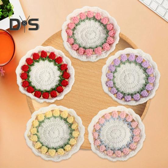 Descanso de Copo Tulipa de Crochê Feito à Mão Almofadas de Flores para Xícaras de Café Chá Multiuso Decoração de Casa Bar e Presente Criativo para Chá de Casa Novos Aniversários