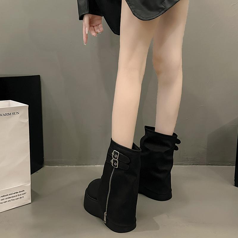 Punk Style Plateau Dicke Sohle Damen Moderne Stiefel Mode Knopf Kombination Spleißen Höhe Erhöhung Kurze Stiefeletten