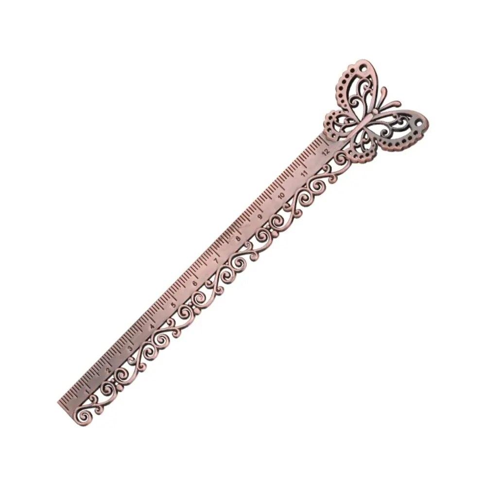 1Pc Vintage Metal Hollowed Butterfly Ginkgo Fine Carving Ruler Measuring Tool Multi-functional Straight Ruler Bookmark School Supply