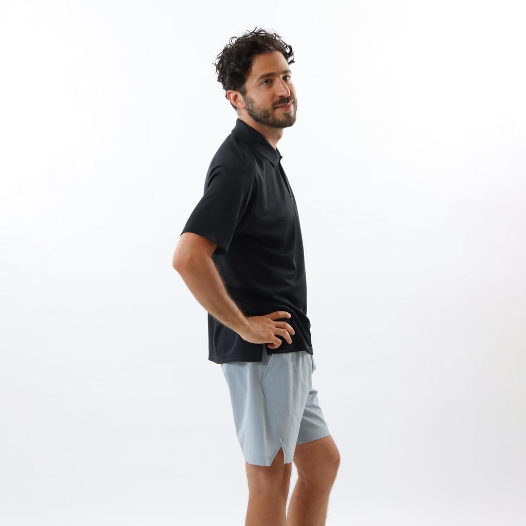 Champion Kurzarm Antibakterielles und Logo-Polo Größe L Herren Geruchsresistent Schnelltrocknend Ein-Punkt-Shirt, Schwarz, (C3-ZS303)