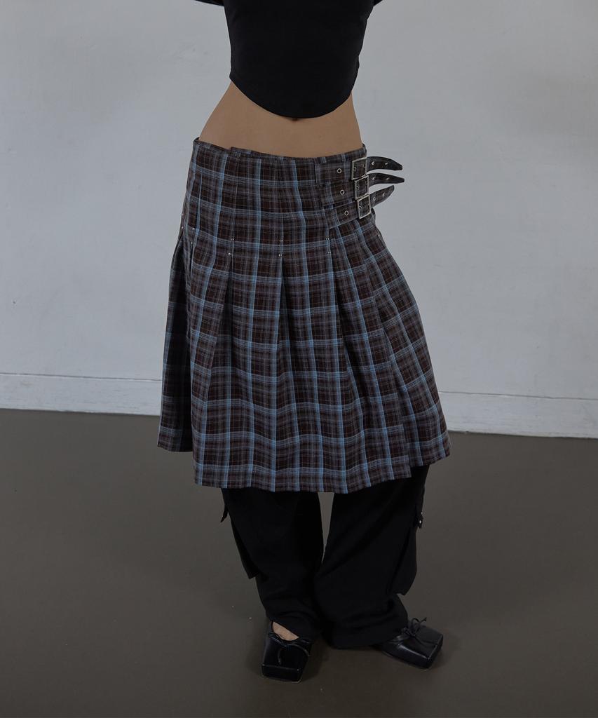 Setup Exe Check Buckle Wrap Skirt / Baby Blue