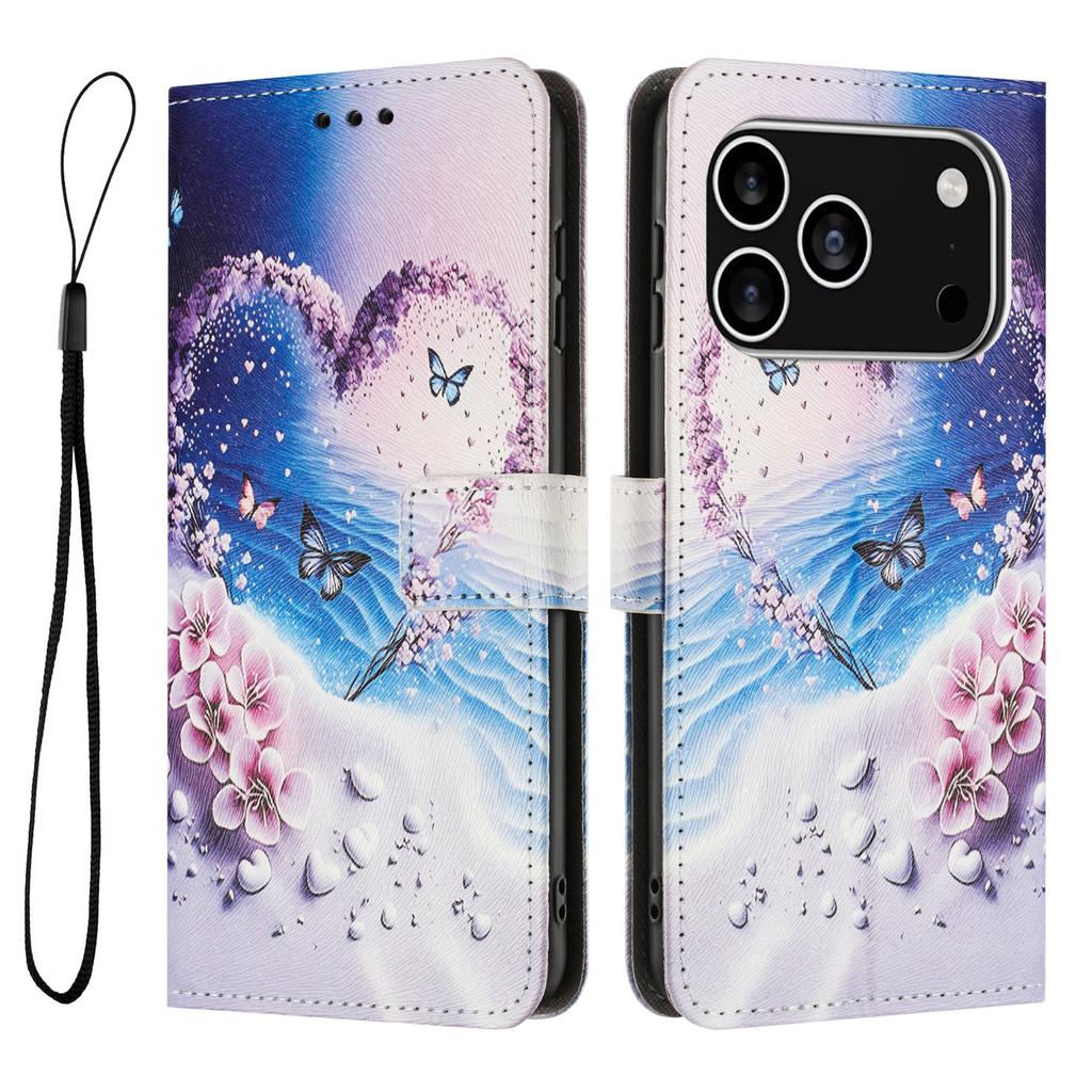 For iPhone 17 Pro Wallet Case Pattern Printing PU Leather Phone Cover with Lanyard