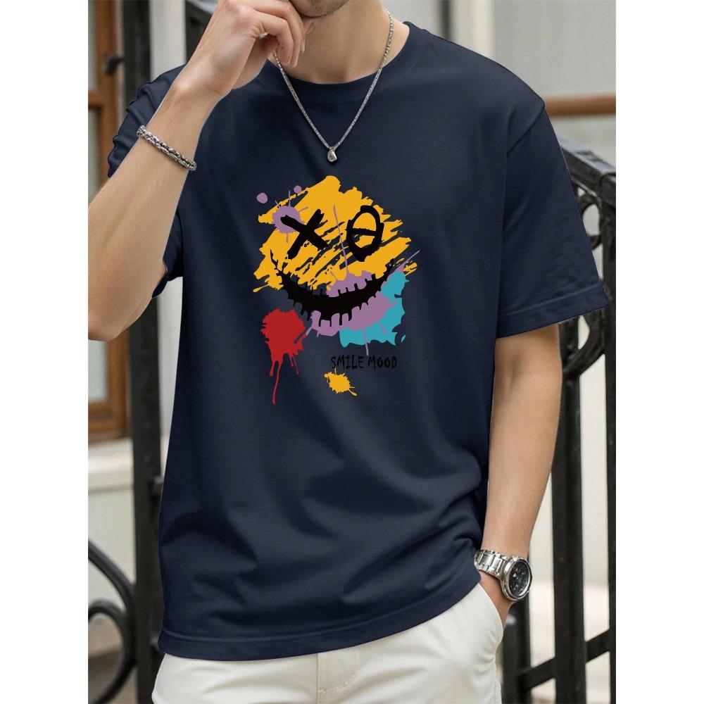 Smilemood Graffiti Printing T-Shirt Mens Summer Crewneck T Shirts Cotton Short Sleeve Oversize Fashions Clothes
