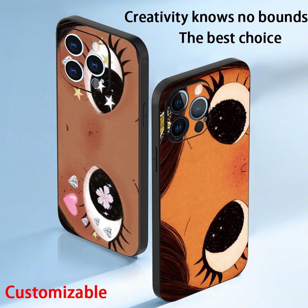 Big-eyed Cute Girl Cartoon Design Phone Case For iPhone 17 16 E 15 14 13 12 Plus Mini Pro Max Soft Black Shockproof Cover