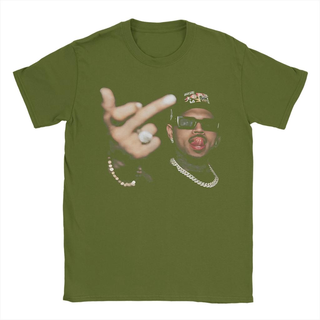 T-shirt Casual Divertenti Dito Chris Brown Uomo Girocollo Cotone Manica Corta Taglie Forti