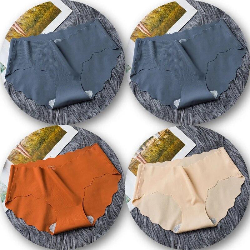 4Pcs/Set Seamless Underwear Silk Women's Panties 3XL Tangas Lady Ruffle Underpants 4 Pieces Girls Briefs Panty Sexy Lingerie 4PC