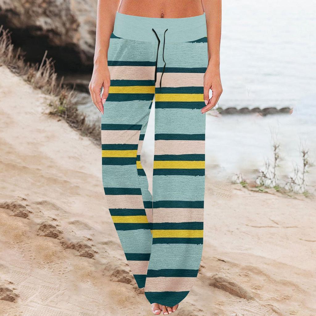 Bequeme Pyjamahose für Damen mit Streifenmuster und weitem Bein und Kordelzug
