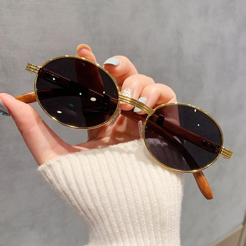 Personality Wood Grain Leg Oval Myopia Sunglasses Luxury Designer UV Resistant Street Photography Shades Glasses 0 To -4.0